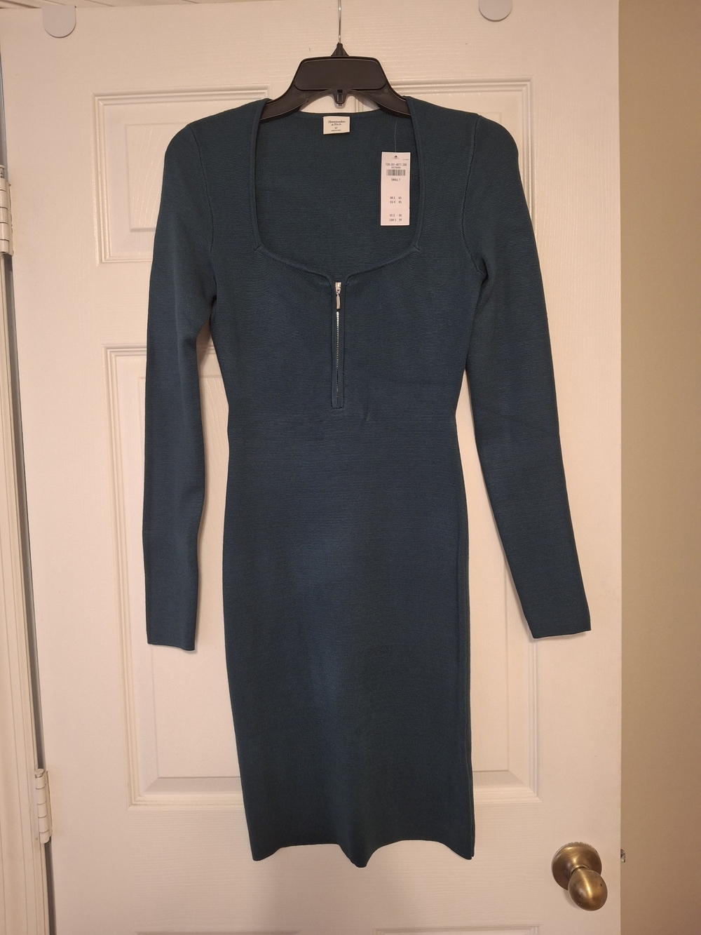 Abercrombie & Fitch Teal Long-Sleeve Zip-Front Knit Dress
